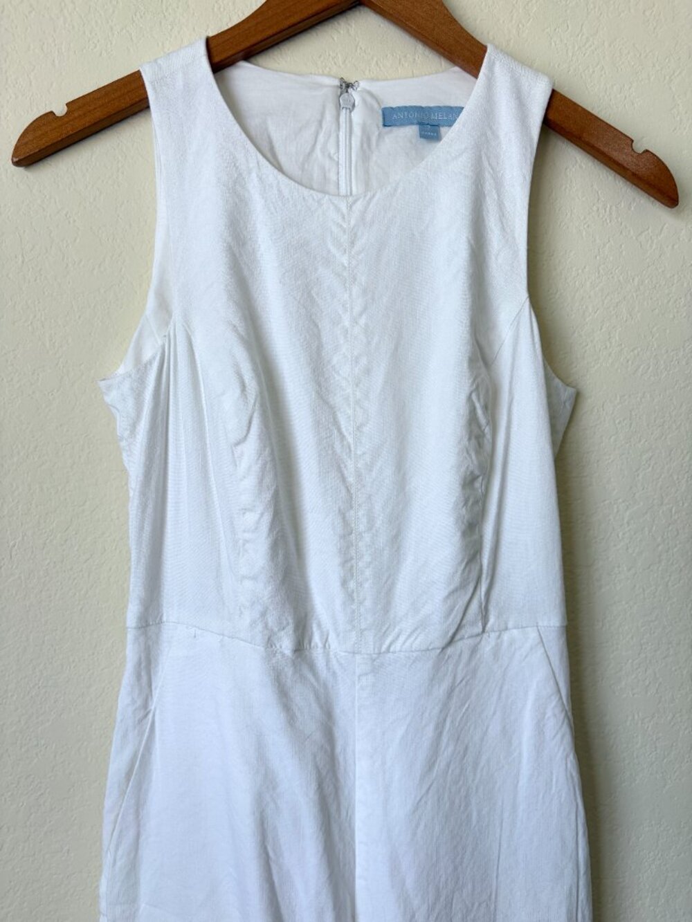 Antonio Melani Jumpsuit Womens 2 White Linen Blend Sleeveless Wide Leg Tie Back - Picture 2 of 8